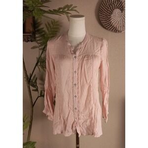 American Eagle Outfitters Pink Lace Trim Button Front Blouse Boho Top Small